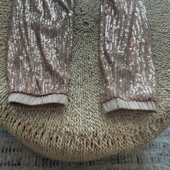 NWT AQUA Metallic Sparkly Rose Gold Sequin Jogger Pants Size XS - Picture 8 of 9